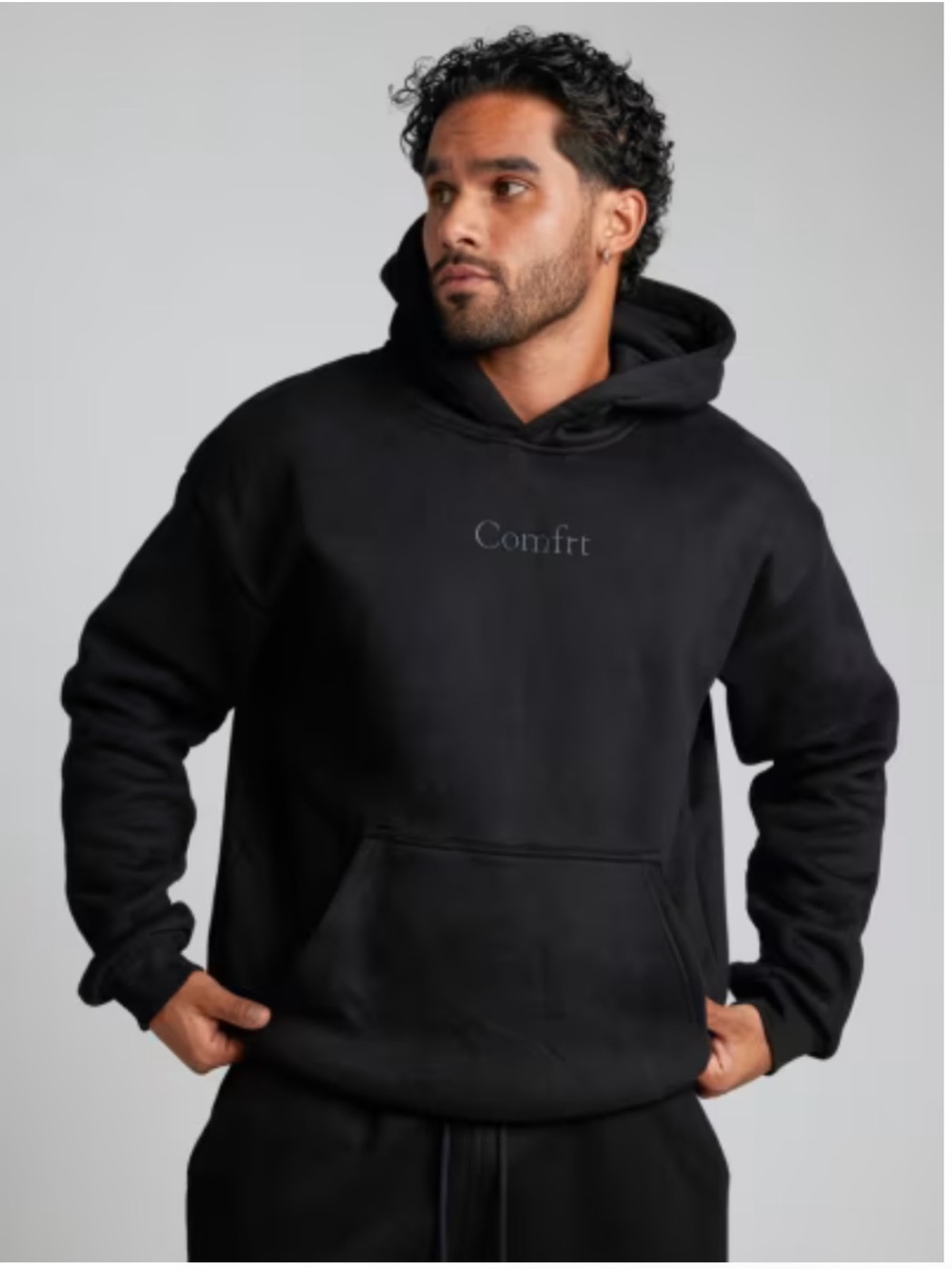 (XL) Comfrt Signature Hoodie Onyx Black Fleece Men Women Sweatshirt Extra Large